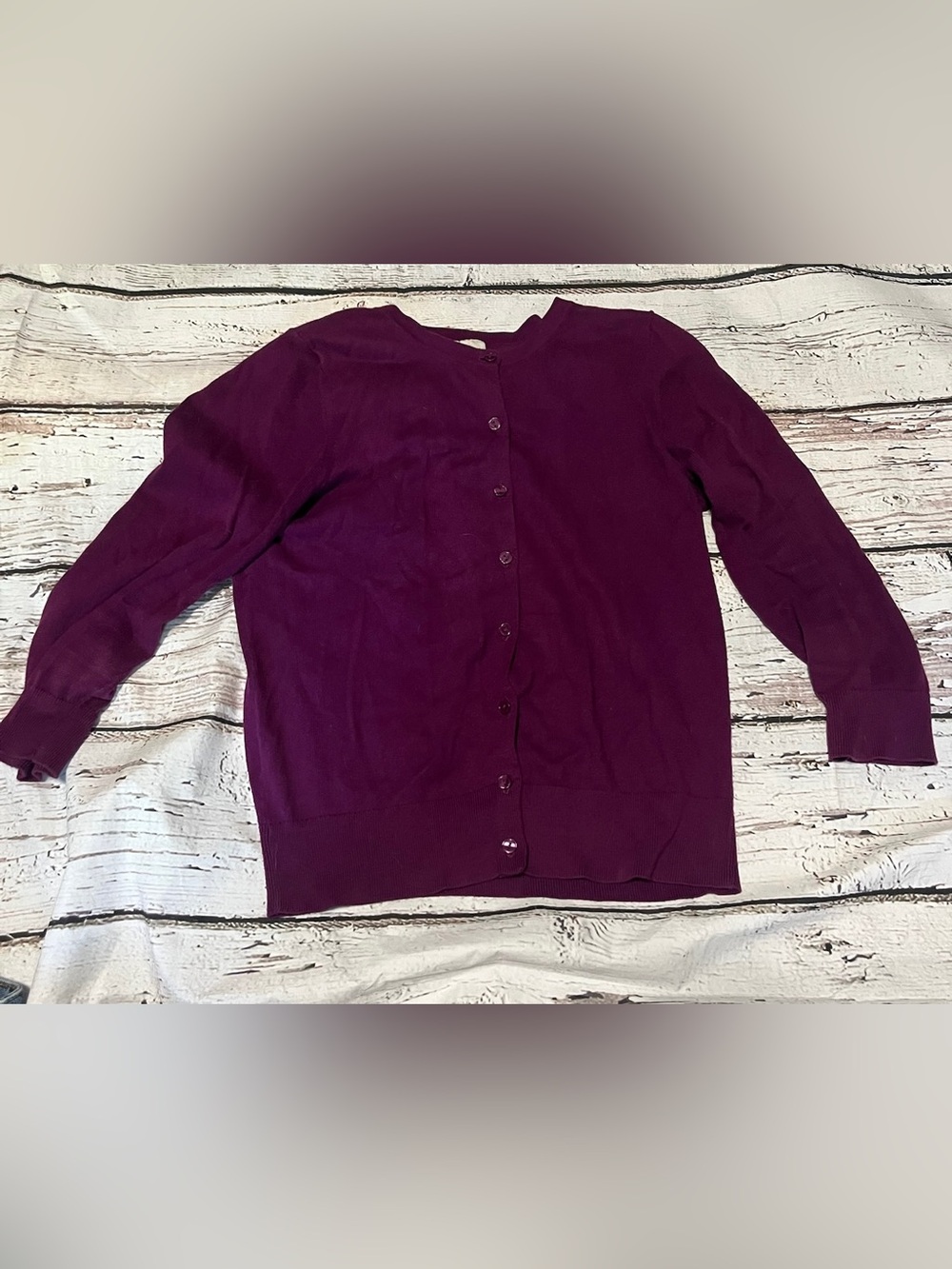 LOFT Women's Crewneck Button Cardigan Sweater - Plum